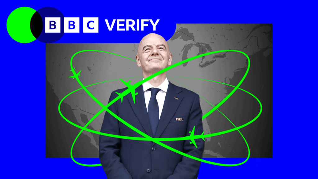 Map showing FIFA president Gianni Infantino's private jet routes across North America during the World Cup